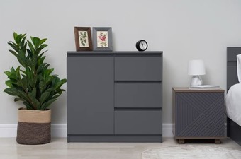 Челси комод 800 3 ящика 1 дверь графит Миф
